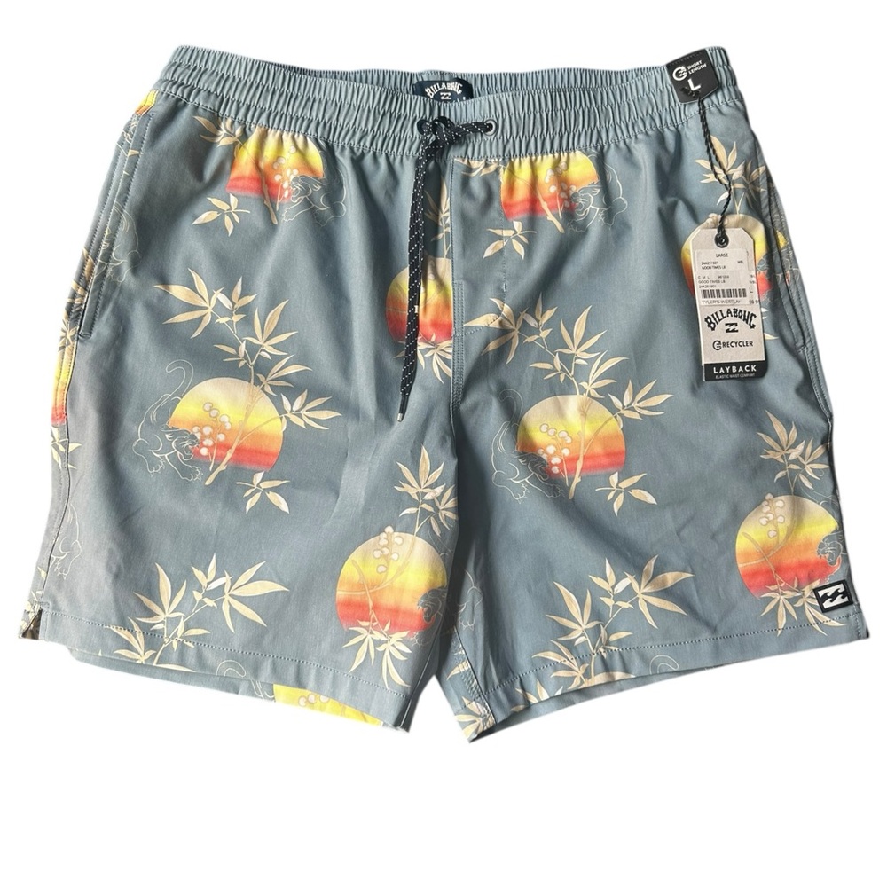 NWT Billabong Men's Large Board Shorts Layback Blue Sunset AOP 6.5” inseam